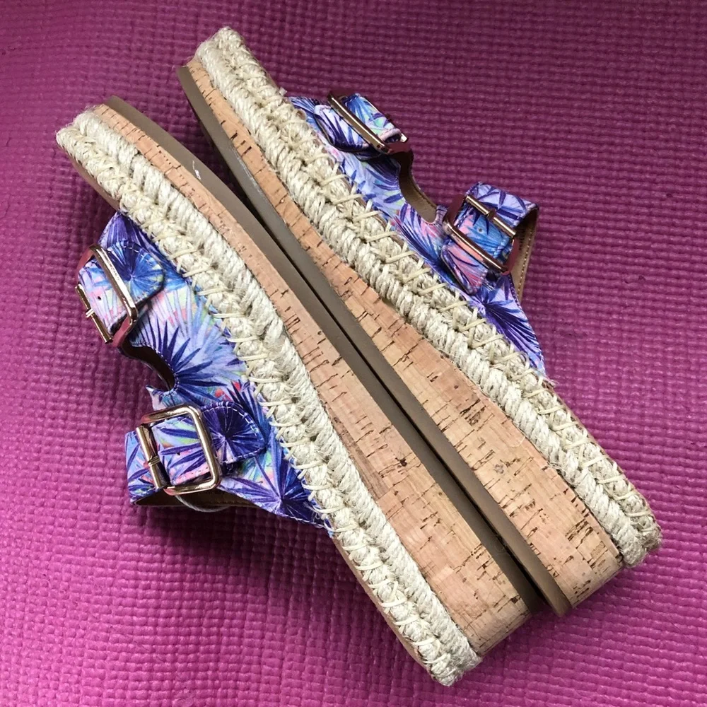 🌸🌸 Double Strap Espadrille Cork Wedge Sandals 🌸🌸 - Picture 9 of 15